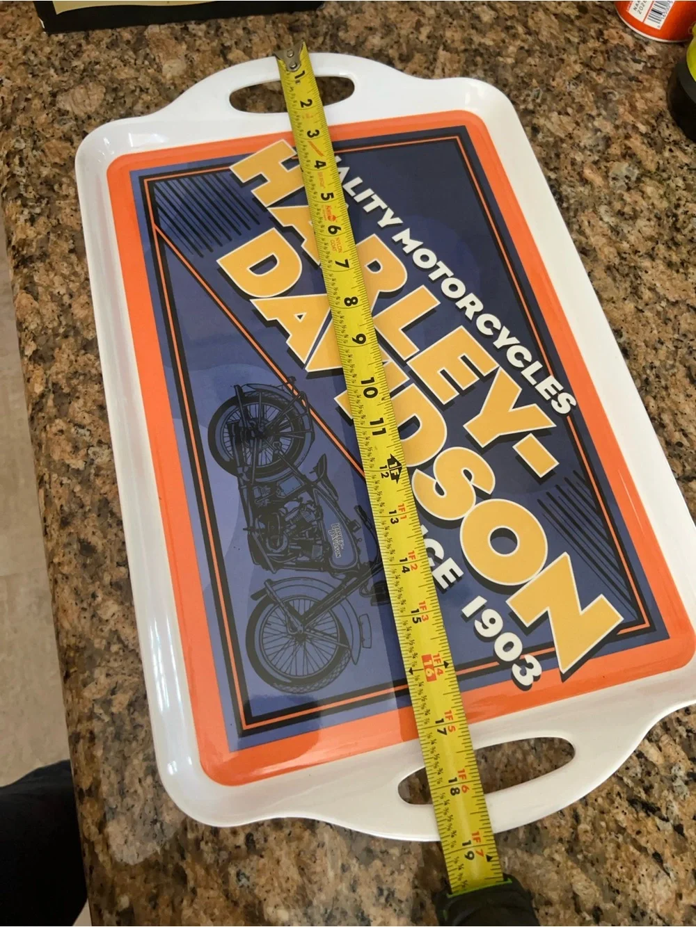 Vtg Harley-Davidson Large Rectangular Handled Serving Tray, hard Plastic Glossy